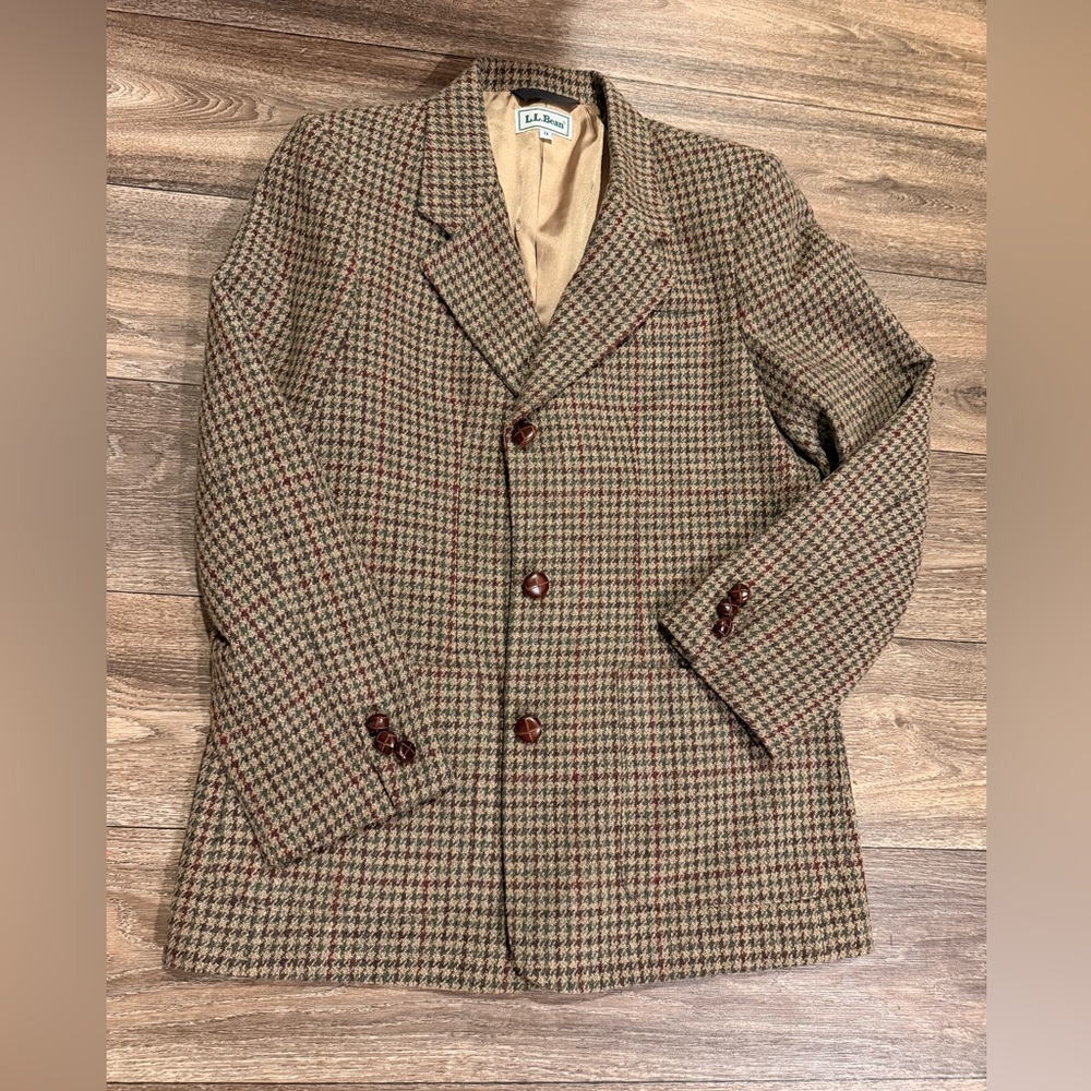 L.L. Bean Wool Blazer Jacket Womens 8 Houndstooth Plaid Vintage USA Tweed Coat - Picture 5 of 10